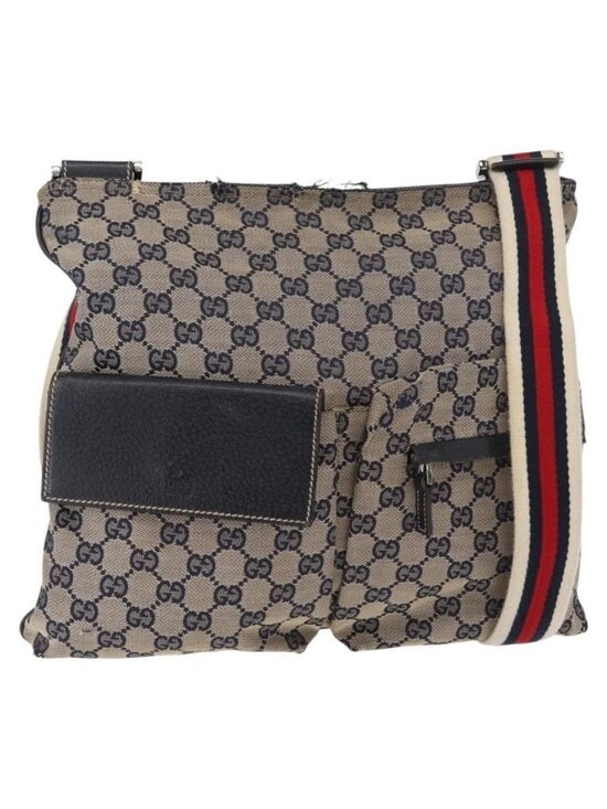 GUCCI Handbags - Authentic GUCCI GG Canvas Sherry Line Shoulder Bag Navy Red 169937